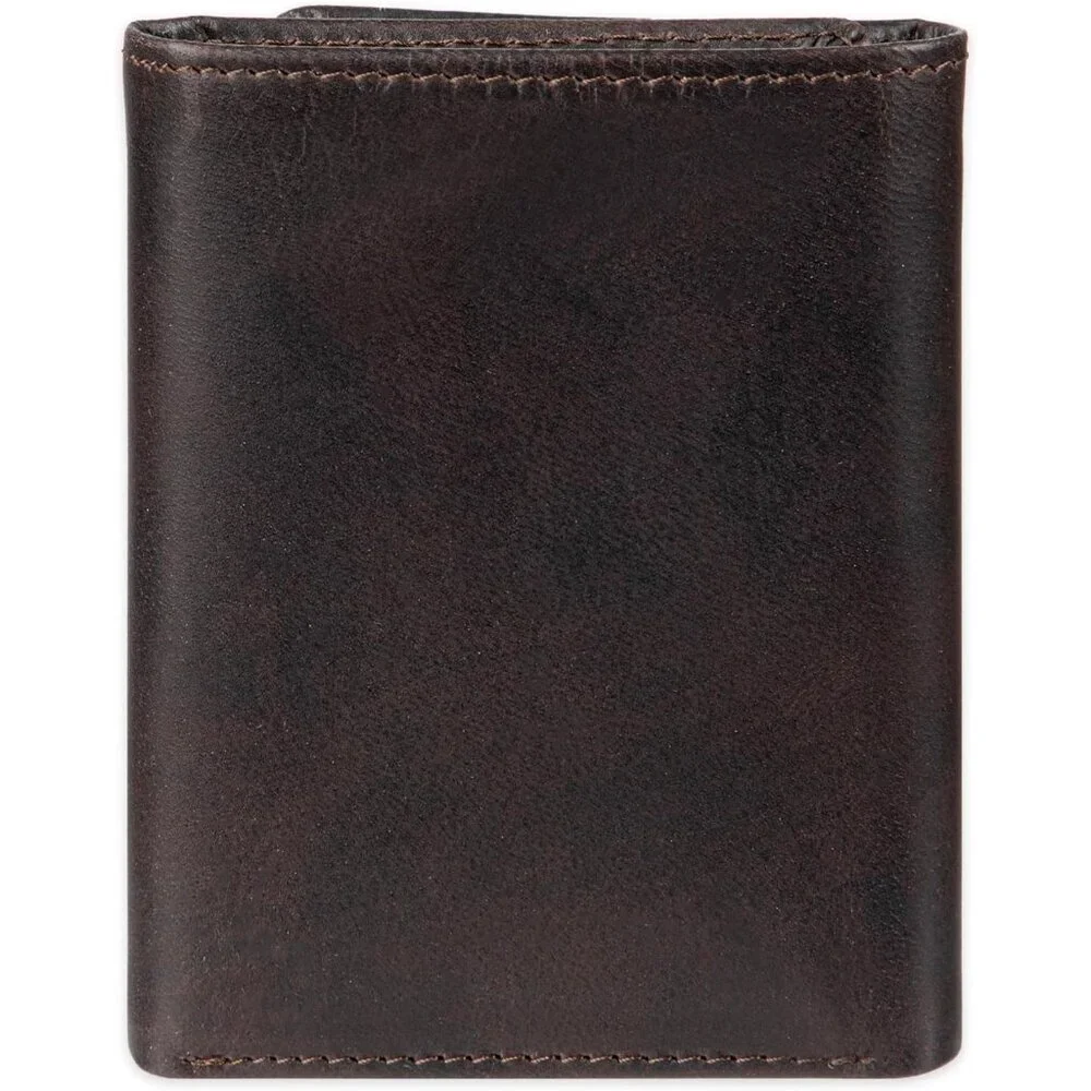 Men's Stylish Brown Leather Trifold Wallet Card Slots Slip Pockets Designed